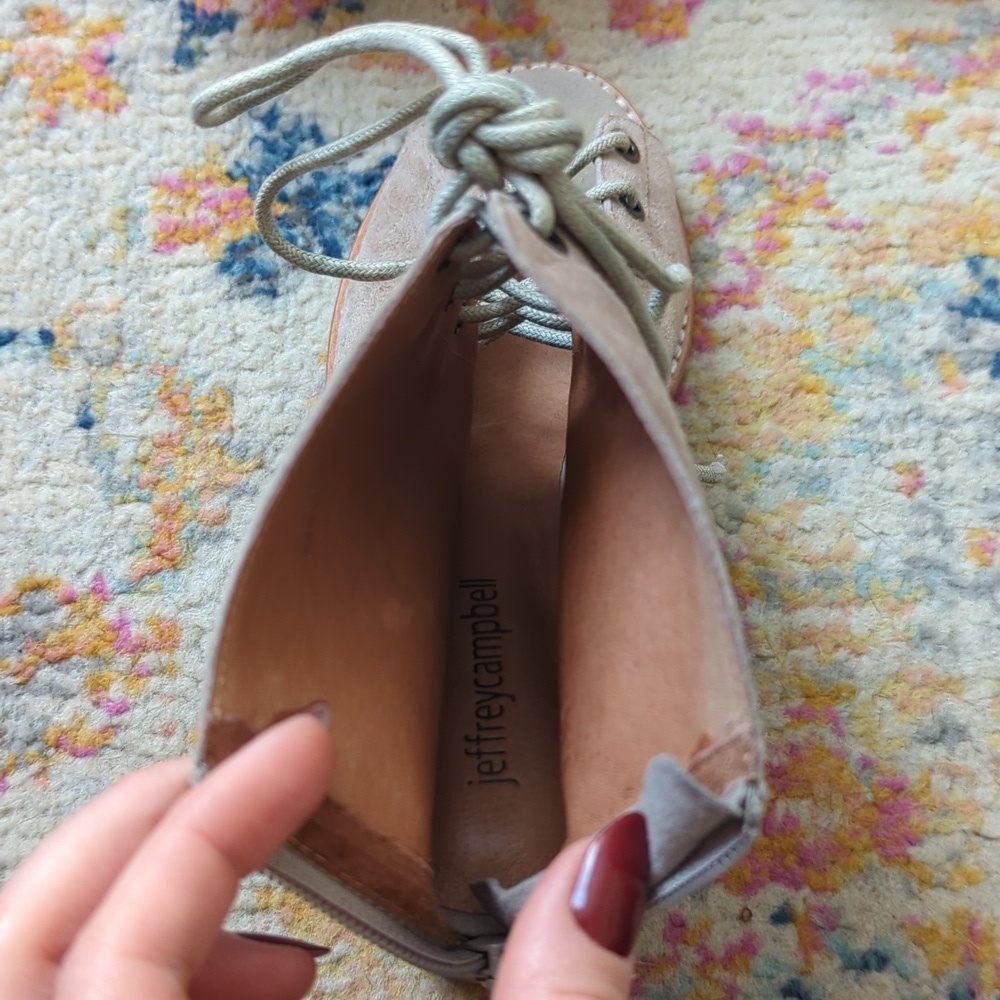 Jeffrey Campbell Cors Suede Leather Lace Up Peep Toe Ankle Booties Light Grey 9 - Picture 6 of 16